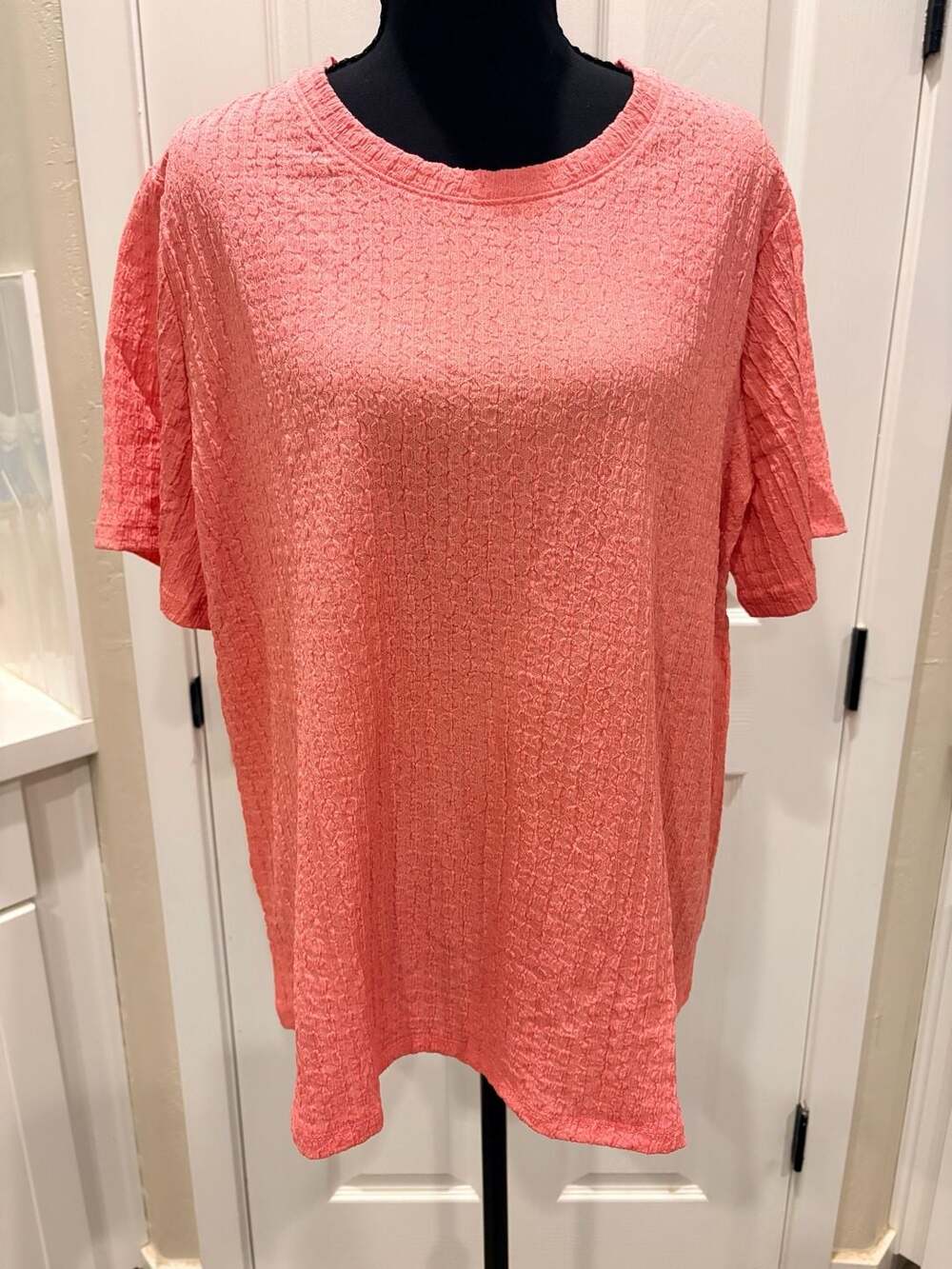 Logo Layers Textured Short Sleeve Top Coral Large (43)